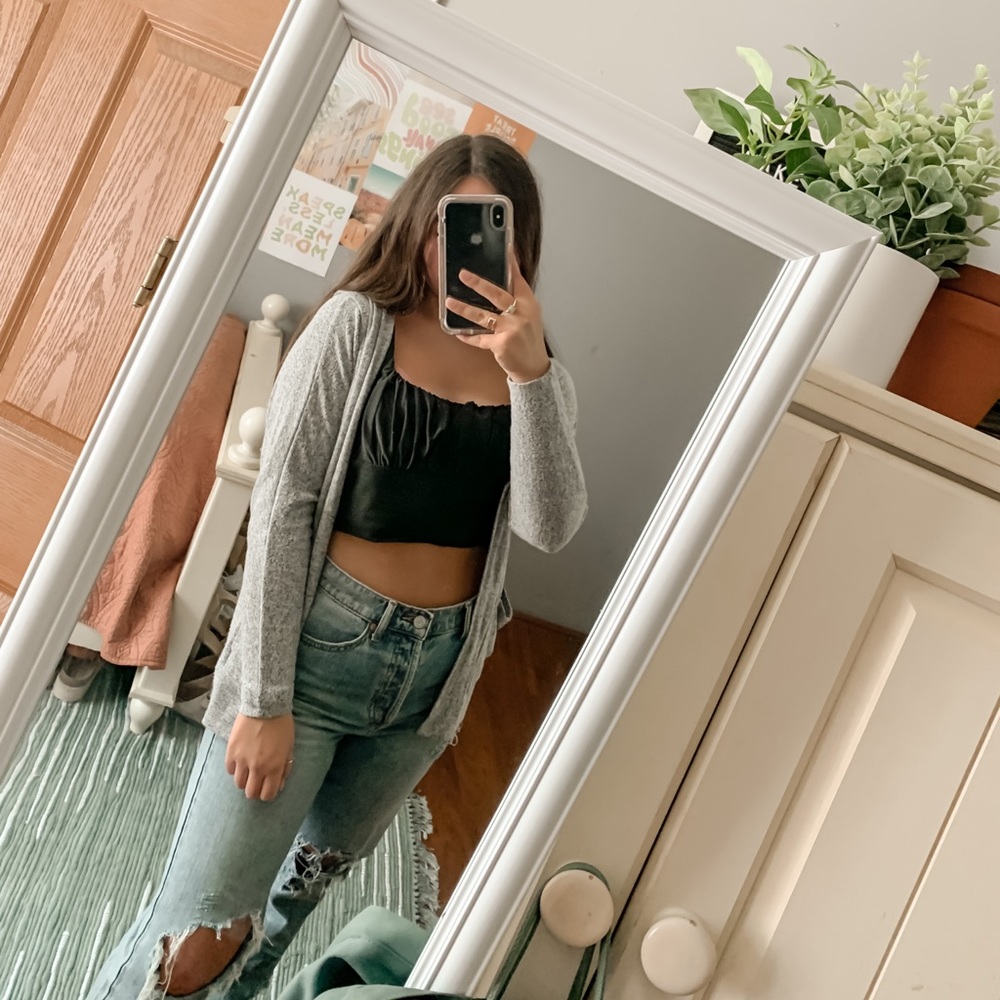 plush heather gray hooded cardigan